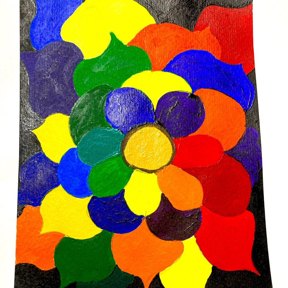 Handmade acrylic painting of rainbow flowers. Original artwork